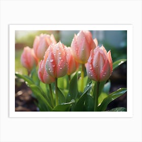 Pink Tulips In The Garden 2 Art Print