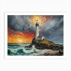 Lighthouse On A Rock In The Ocean Art Print