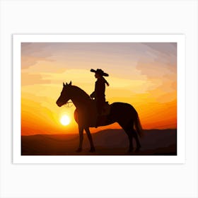 Cowboy Silhouette At Sunset Art Print