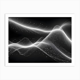 Abstract Image Of A Flowing White Wave With Sparkling Particles On A Black Background, Creating A Sense Of Movement And Energy Art Print