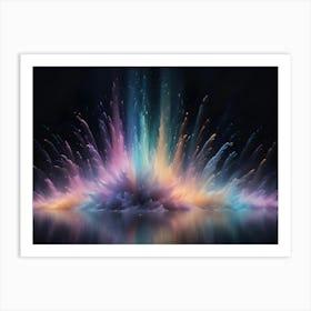 An Explosion Of Vibrant, Colorful Powder Against A Dark Background, With A Reflection Art Print