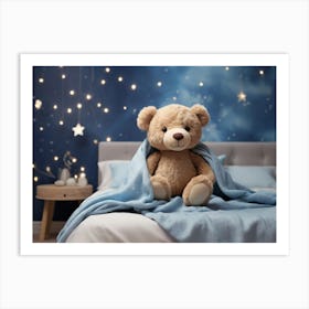 Teddy Bear On Bed Art Print