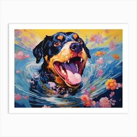 Rottweiler Dog Swimming In The Sea Art Print