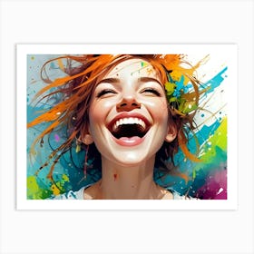 Happy Girl With Colorful Splatters Art Print