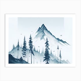 Mountain And Forest In Minimalist Watercolor Horizontal Composition 109 Art Print