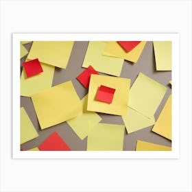 Yellow And Red Sticky Notes On Grey Background Art Print