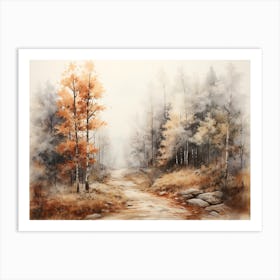 A Painting Of Country Road Through Woods In Autumn 76 Art Print