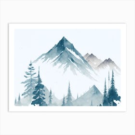 Mountain And Forest In Minimalist Watercolor Horizontal Composition 128 Art Print