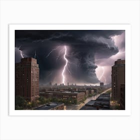 Lightning Over City Art Print