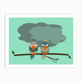 Attitude in the Air: Two Angry Birds Perched on a Branch Affiche