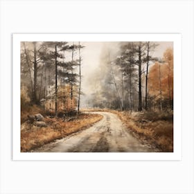 A Painting Of Country Road Through Woods In Autumn 36 Art Print