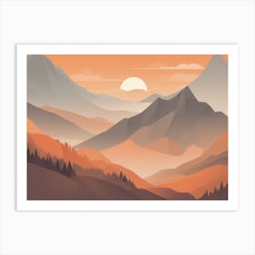 Misty mountains horizontal background in orange tone 136 Art Print