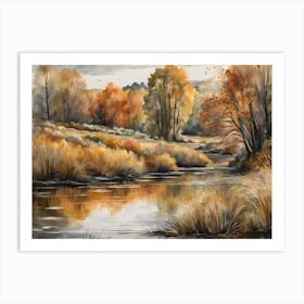 Autumn Pond Landscape Painting (75) Art Print