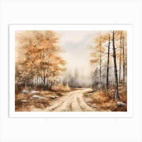 A Painting Of Country Road Through Woods In Autumn 26 Art Print