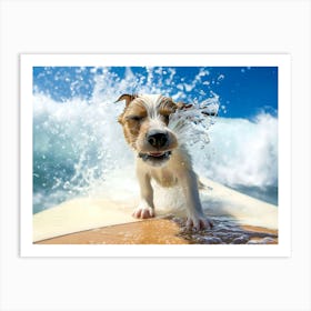 Dog On Surfboard Art Print