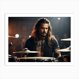 Rock music drummer performing on stage 2 Art Print