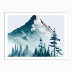 Mountain And Forest In Minimalist Watercolor Horizontal Composition 34 Art Print