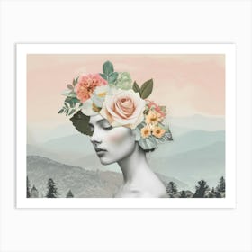 Portrait Of A Woman With Flowers 3 Art Print