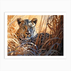 African Leopard In Tall Grass Realism 4 Art Print