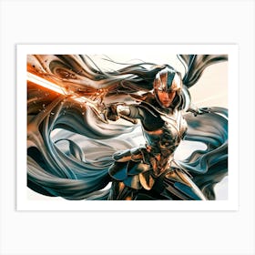 Asian Female Warrior with Armor and Sword Art Print