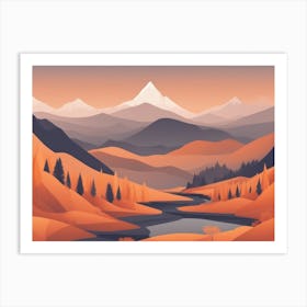 Misty mountains horizontal background in orange tone 109 Art Print