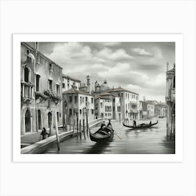 Gondolas on the Gran Canal in Venice, Italy. AI generated in black and white. 3 Art Print