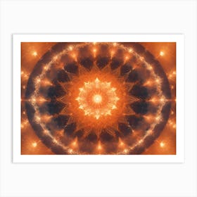 Abstract Image Of A Glowing, Orange Mandala With Intricate, Swirling Patterns Surrounded By A Dark Background 1 Art Print