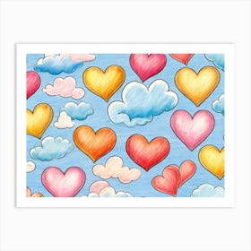 Hearts On A Blue Sky Art Print