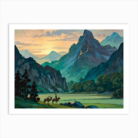 Elks In The Mountains Art Print