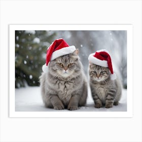 Two Cats In Santa Hats Art Print