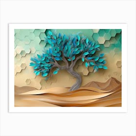 A Striking 3d Tree With Turquoise And Blue Leaves Art Print