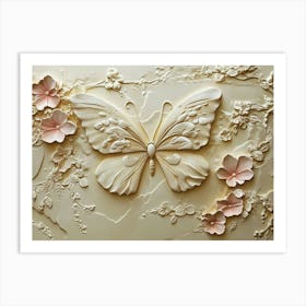 Cream Golden Butterfly on a Flower Art Print