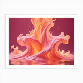 A 3d Render Of A Pink And Orange Liquid Splash, Creating A Dynamic And Fluid Form With A Sense Of Motion And Energy Art Print