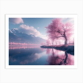 Cherry Blossoms On The Lake Art Print