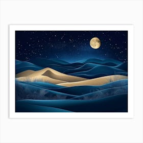 Abstract Sand Dunes Landscape With Moon At Night 2 Art Print