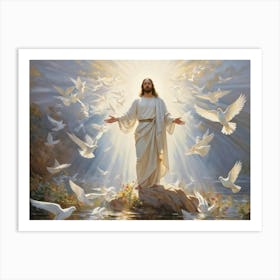 An Artistic Rendering Of A Serene Sunday Morning A Figure Symbolic Of Jesus Christ In A Posture Of (4) Art Print