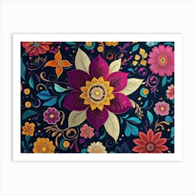 Multicolor Floral Seamless Pattern With Mandala Flowers Art Print