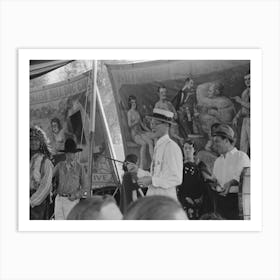 Barker At Sideshow With Performers, State Fair, Donaldsonville, Louisiana By Russell Lee Art Print