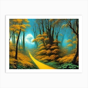 Yellow Road In The Woods Art Print