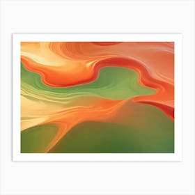 Abstract Background Of Swirling, Flowing Colors In Shades Of Orange, Green, And Cream Art Print