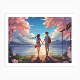 Anime Couple Holding Hands Art Print