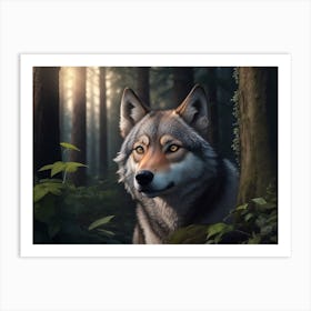 Wolves With Gleaming Eyes In The Forest Art Print