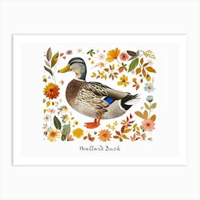 Little Floral Mallard Duck 2 Poster Art Print