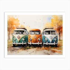 Sweet Streets Charming Watercolor Carriages Art Print