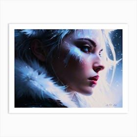 A Beautiful Women Portrait In a White Winter and Snow Touched Painting Art Print