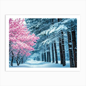 Pink Trees In The Snow Art Print