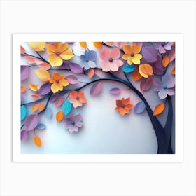 Elegant Colorful 3d Flowers with Leaves on A Tree 1 Art Print