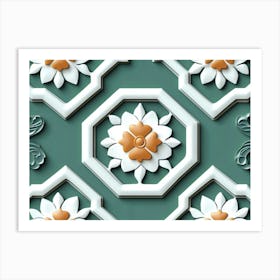 Seamless Relief Sculpture Ation Retro Pattern Polygon Geometry Frame Flower Art Print