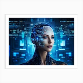 Abstract Cyber Concept Art Illustrating A Head With Neural Circuitry Resembling An Advanced Ai Syste (2) Art Print