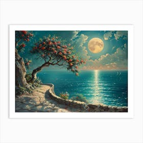 Moonlight Over The Sea Art Print